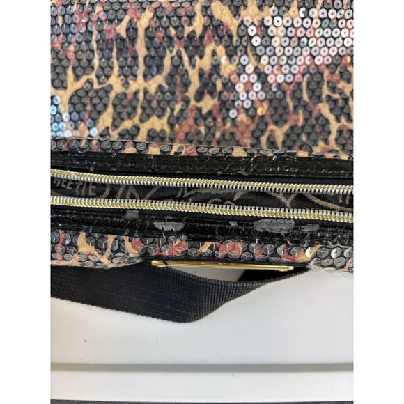 Betsey Johnson Leopard Print Sequin Crossbody Bag Gold Hardware Brown Black - Picture 8 of 11